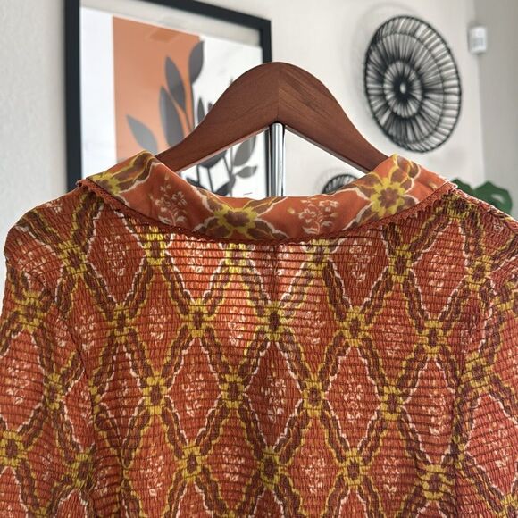 NWOT Free People Caught a Feeling Button Down Long Sleeves S Slim Fit Smocked - Picture 12 of 15